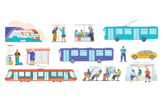 Public Transport Set Flat 201060207 Vector Illustration Concept
