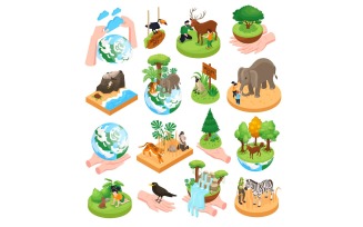 Isometric World Wildlife Day Set 201112138 Vector Illustration Concept