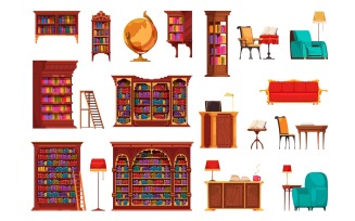 Old Library Furniture Set Set 201112602 Vector Illustration Concept