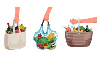 Shopping Bag Basket Hand Set 201200303 Vector Illustration Concept