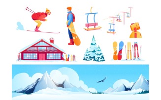 Winter Ski Resort Flat Set 201130901 Vector Illustration Concept