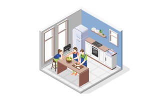 Family Cooking Composition 201230147 Vector Illustration Concept