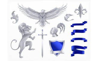 Silver Heraldic Animals Decorative Elements Realistic 201130912 Vector Illustration Concept