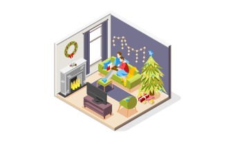 Christmas Mood Isometric Composition 201130113 Vector Illustration Concept