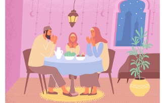 Ramadan Family Iftar Flat 201250613 Vector Illustration Concept