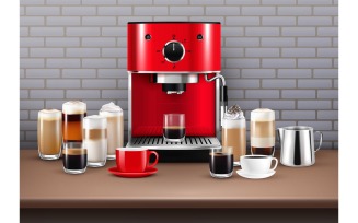 Coffee Machine Drinks Realistic 201121110 Vector Illustration Concept