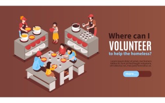 Isometric Volunteer Food Homeless Horizontal Banner 201112129 Vector Illustration Concept