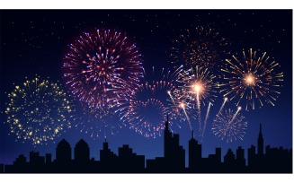 Pyrotechnics Fireworks Realistic City Background 201121133 Vector Illustration Concept