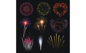 Pyrotechnics Fireworks Realistic Set 201121115 Vector Illustration Concept
