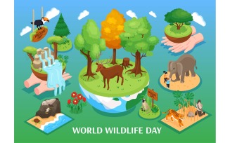 Isometric World Wildlife Day 201112142 Vector Illustration Concept