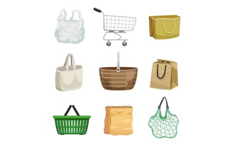 Shopping Bag Basket Set 201100312 Vector Illustration Concept