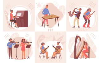 Learning Music Composition Set Flat 201050619 Vector Illustration Concept