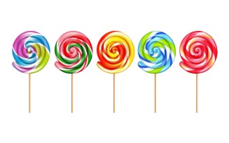 Candies Caramel Lollypops Color Realistic 201021111 Vector Illustration Concept