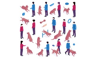 Isometric Dog Training Cynologist Set 201050422 Vector Illustration Concept