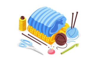 Knitting Isometric Composition 201030131 Vector Illustration Concept