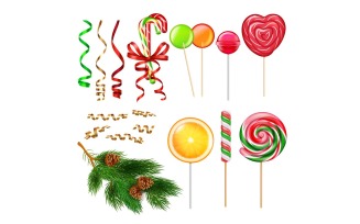 Christmas Candies Caramel Lollypops Realistic 201021114 Vector Illustration Concept