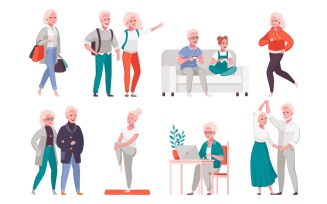 Elderly Senior People Cartoon Set 201020310 Vector Illustration Concept
