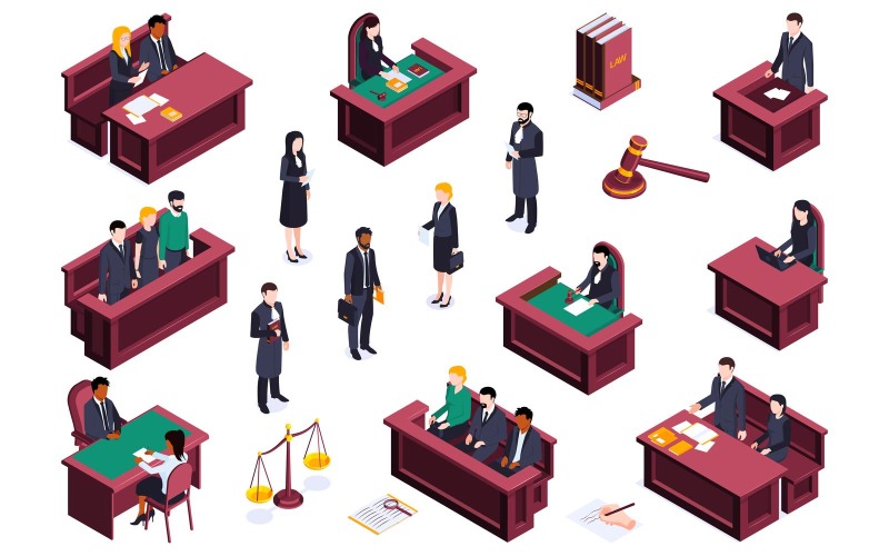Isometric Justice Law Set 200950402 Vector Illustration Concept