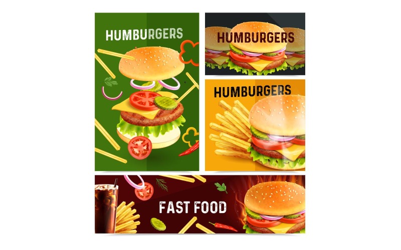 Realistic Fast Food Banners Set 200900710 Vector Illustration Concept