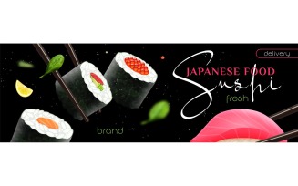 Realistic Sushi Horizontal Poster 200900704 Vector Illustration Concept