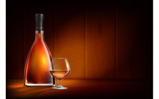 Brandy Cognac Whiskey Glass Bottles Realistic-001 200412312 Vector Illustration Concept