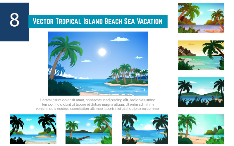 8 Vector Tropical Island Beach Sea Vacation Illustration