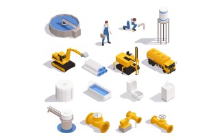 Water Supply Isometric Set 200810104 Vector Illustration Concept