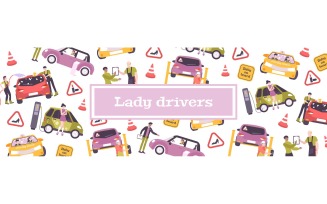 Woman Driving Pattern Flat 200450749 Vector Illustration Concept