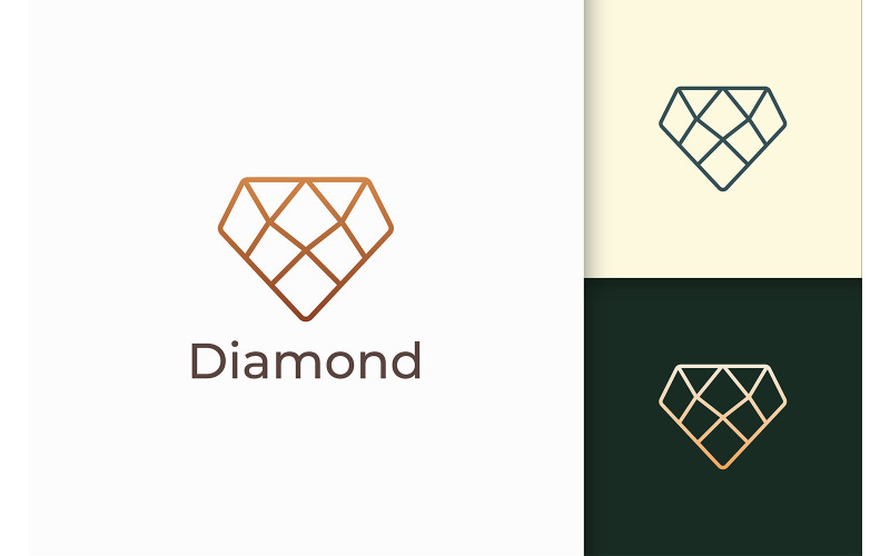 Luxurious Gem Logo in Diamond Line Shape Logo Template