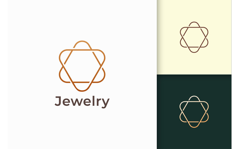 Luxury and Minimalist Gold Jewel Logo in Line Shape Logo Template