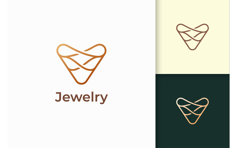 Luxury Gold Jewel Logo in Line Shape Logo Template