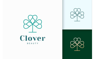Clover or Lucky Logo in Line and Love Shape