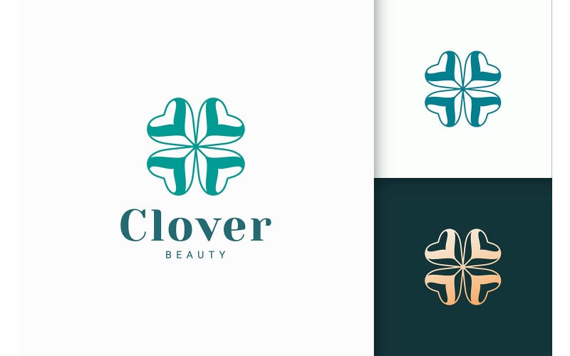 Green Clover Logo with Simple Love Shape Logo Template