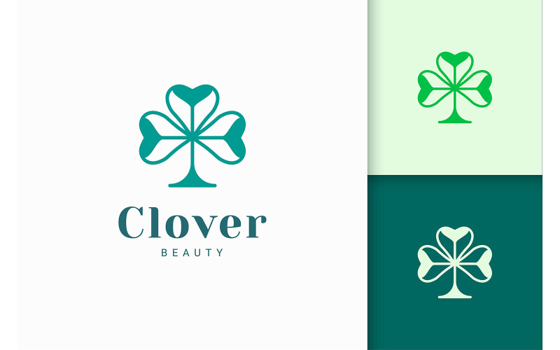 Lucky Clover Logo with Simple Love Shape Logo Template