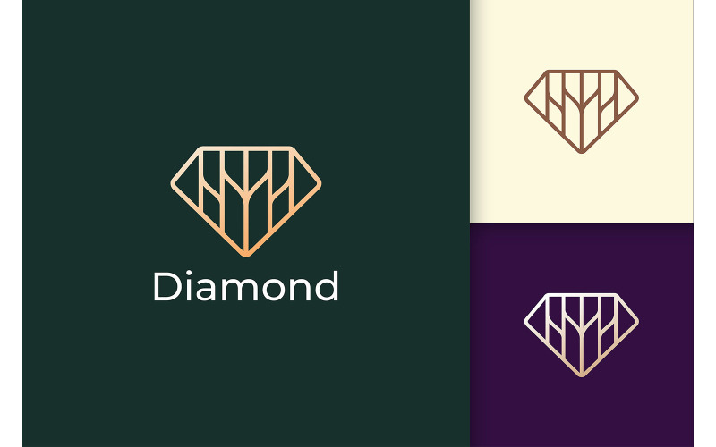 Luxury and Glamour Gem Logo in Diamond Line Shape Logo Template