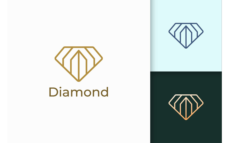 Luxury and Glamour Jewel Logo in Diamond Line Shape Logo Template