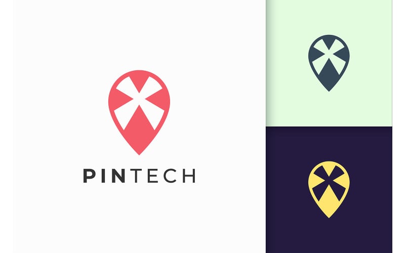 Pin Logo or Marker in Simple Shape Represent Technology Logo Template