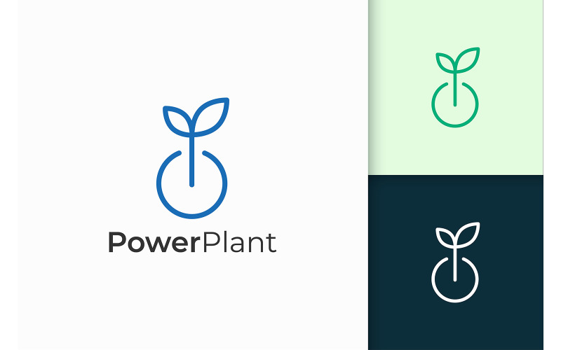 Combination Of Leaf Shape and Power for Technology Company Logo Template