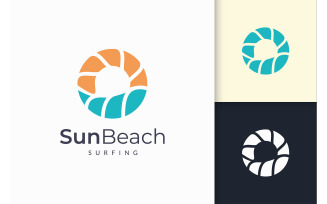Modern Ocean or Sea Logo in Wave and Sun Represent Adventure