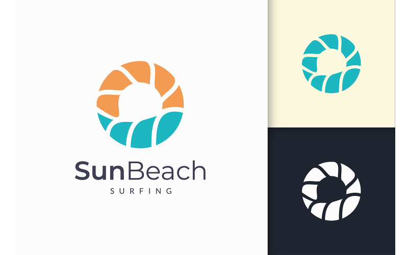 Modern Ocean or Sea Logo in Wave and Sun Represent Adventure Logo Template