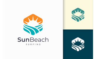 Modern Ocean or Sea Logo in Wave and Sun Shape