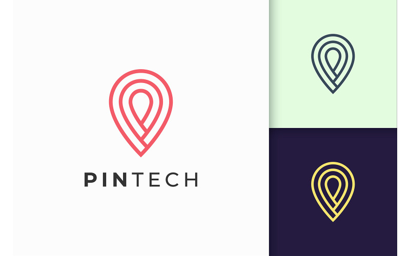 Pin Logo or Marker in Simple Shape Represent Tech Logo Template