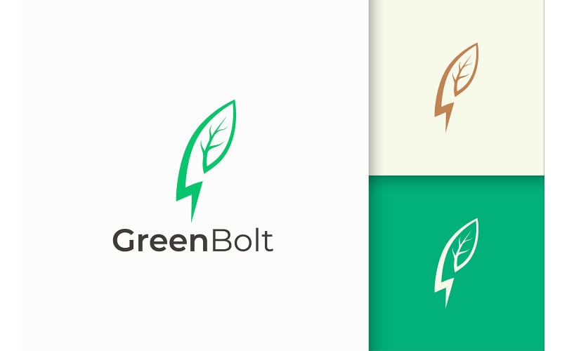 Plant and Lightning Logo in Simple Shape Logo Template
