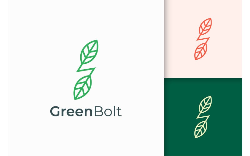 Plant and Lightning Logo with Simple and Modern Shape Logo Template