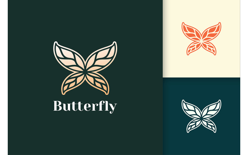 Luxury and Abstract Butterfly with Gold Leaf Wing Logo Template
