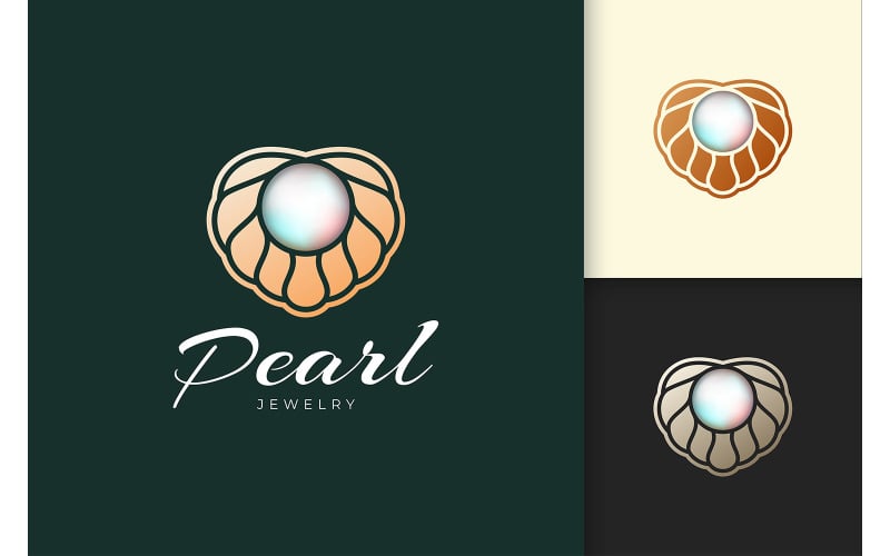 Luxury and Classy Pearl Logo with Shell or Scallop Logo Template