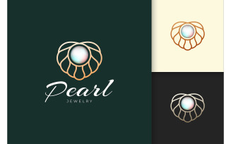 Luxury and Elegant Pearl Logo with Seashell or Scallop