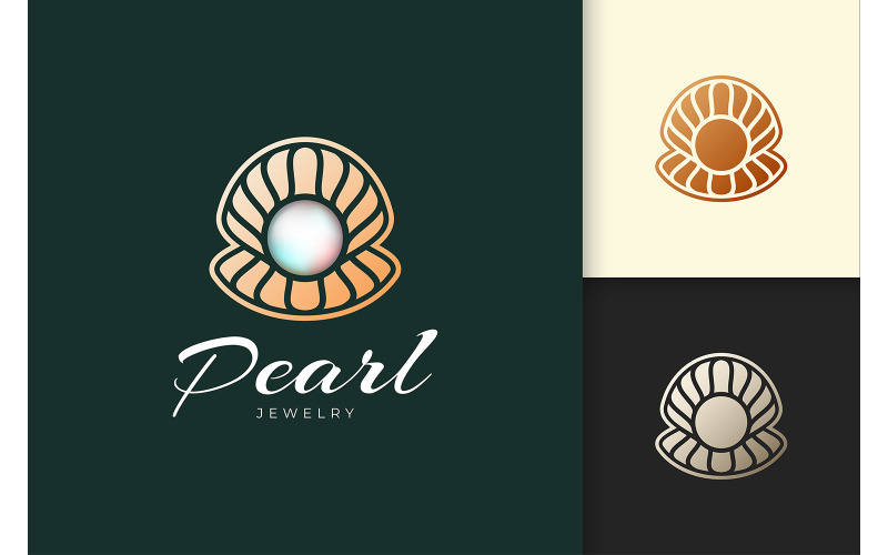 Luxury Shell or Clam Logo with Pearl Gem for Beauty Brand Logo Template