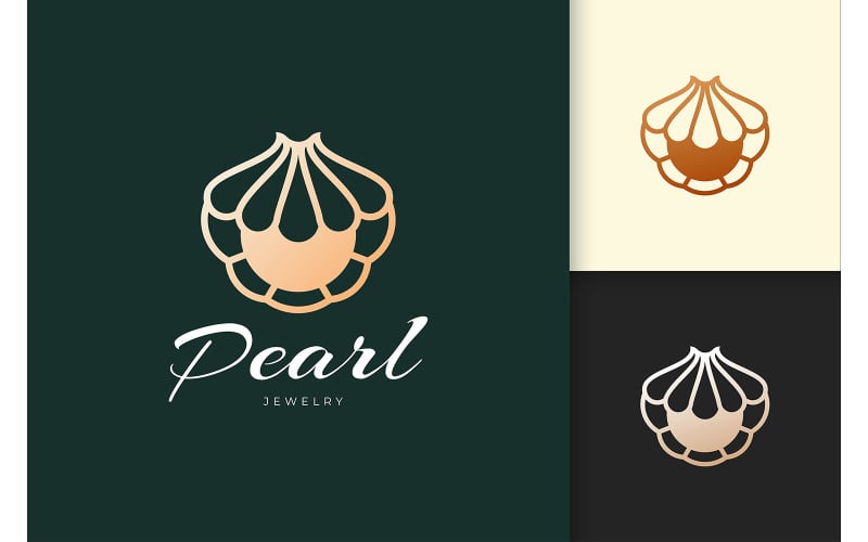 Shell or Clam Logo with Pearl Gem for Jewelry Brand Logo Template