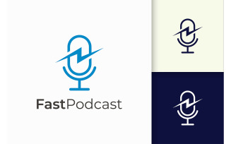 Simple Mic Logo Template Represent Record or Audio for Podcast
